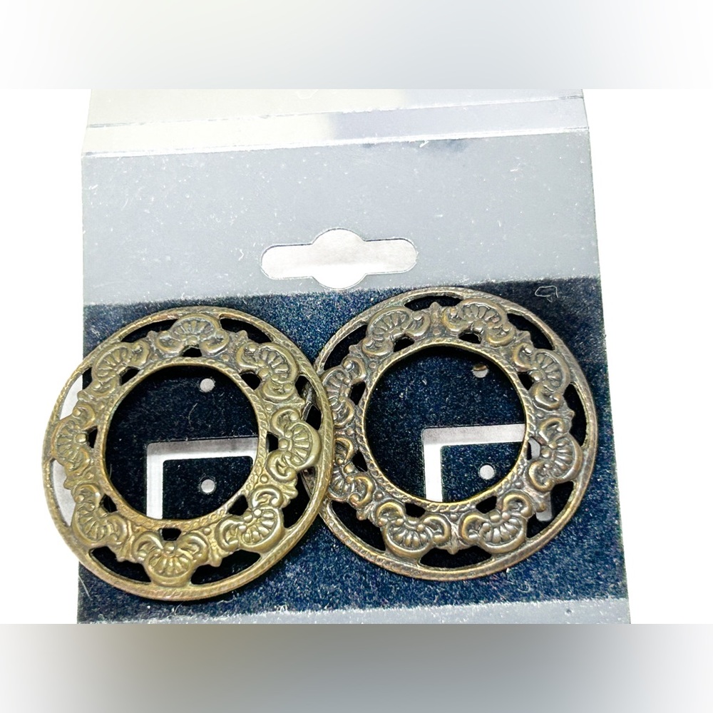 Vintage Pewter Round Hoop Stud‎ Earrings